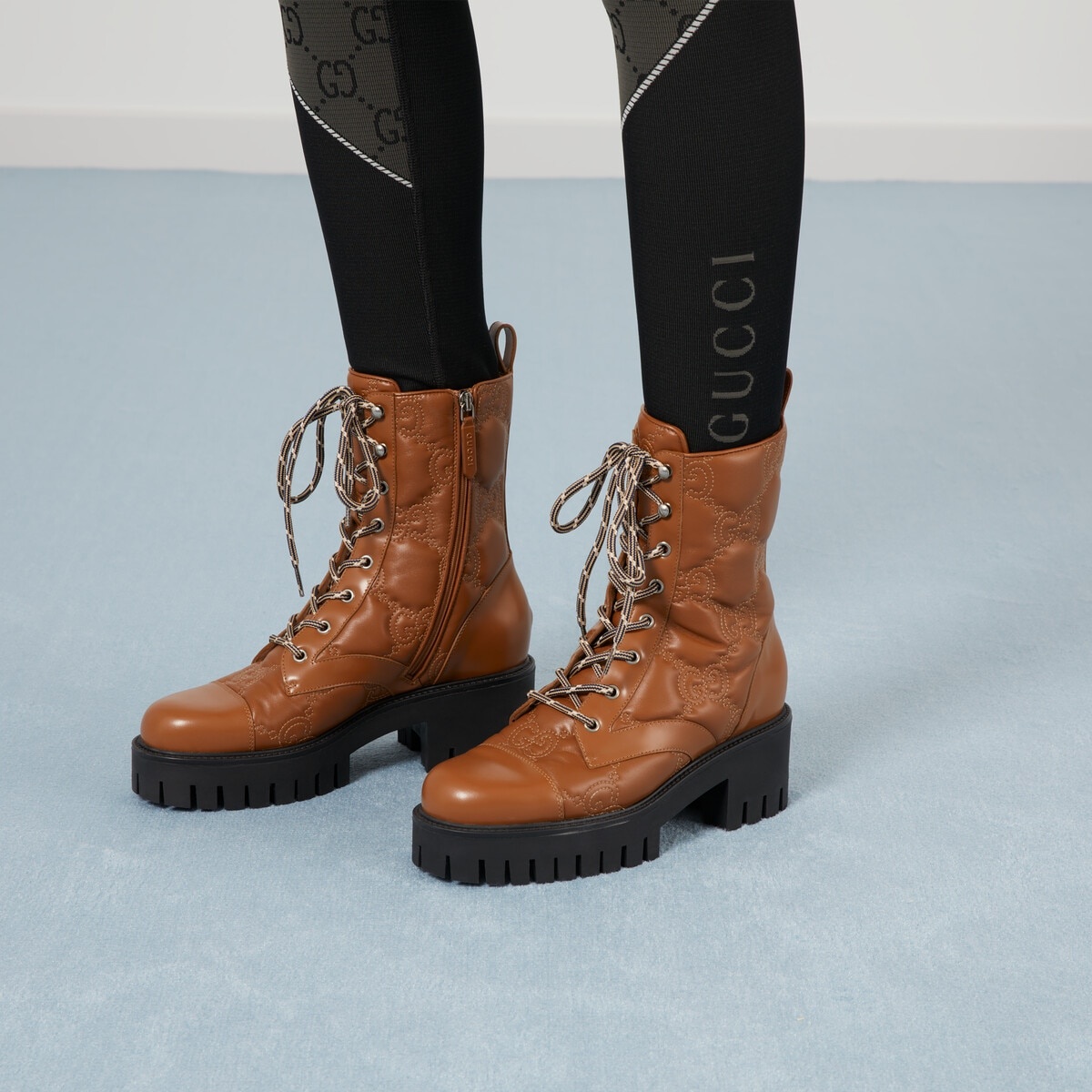 Women's GG quilted lace-up boot - 3