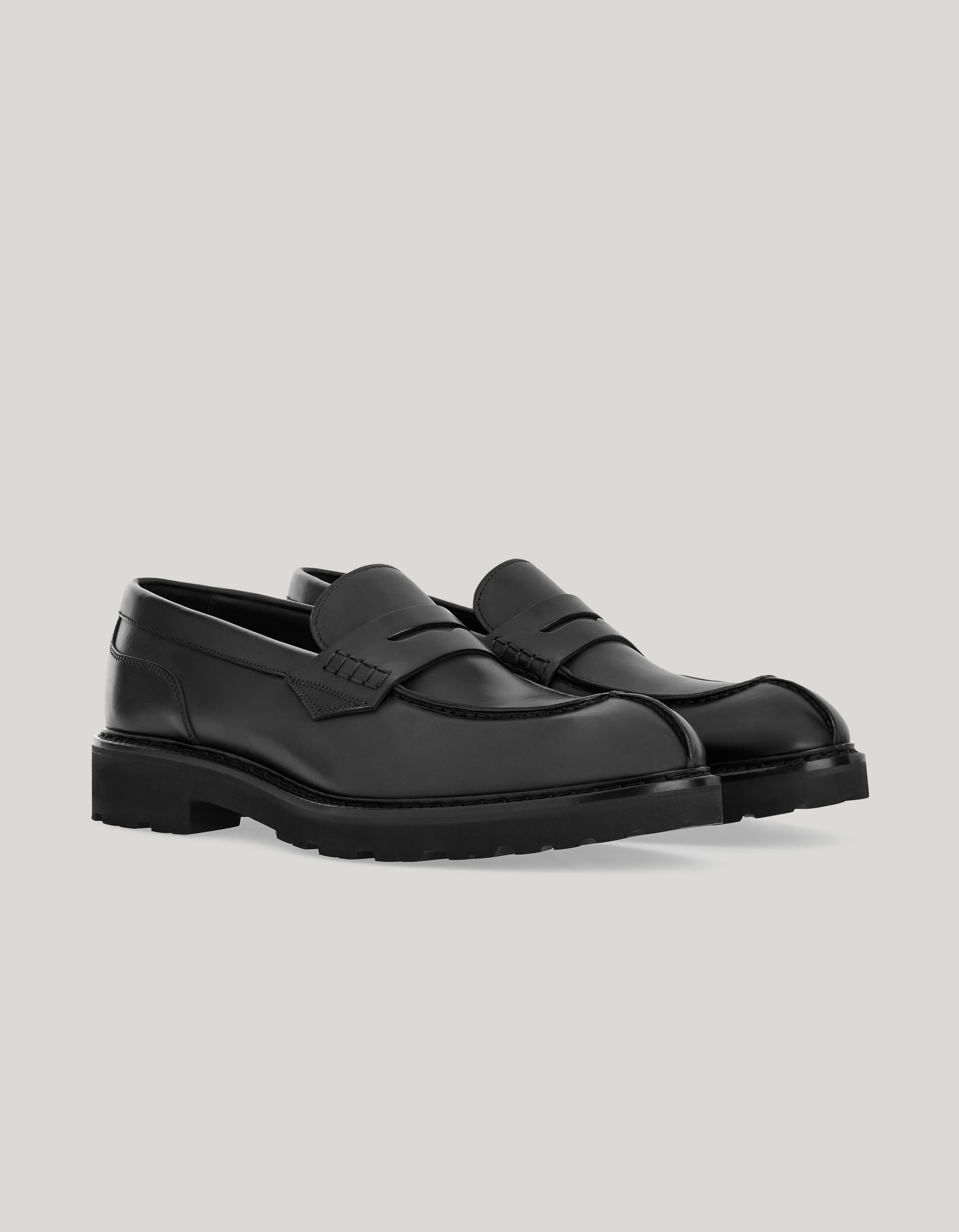 BLACK SMOOTH CALFSKIN COLLEGE LOAFERS WITH ULTRALIGHT SOLE - 1