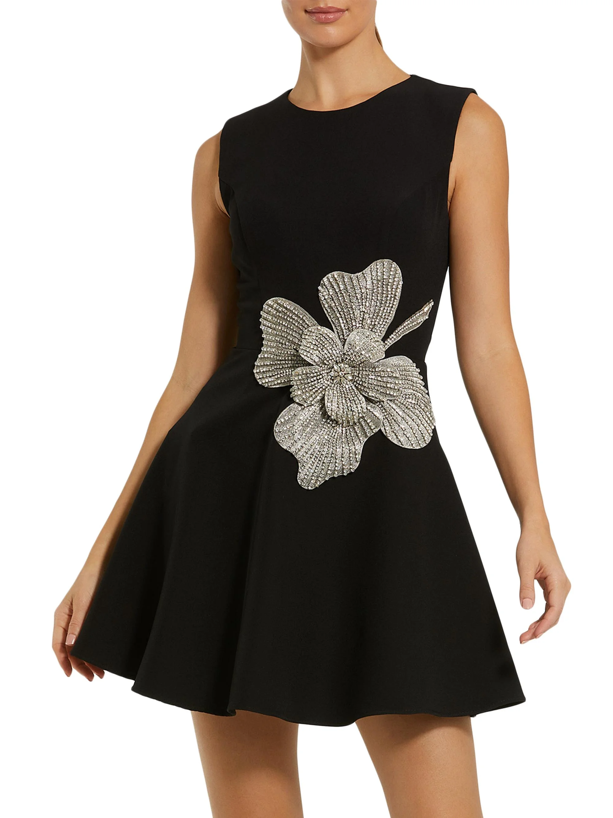 Women's Embellished Crepe Minidress - Black - 1
