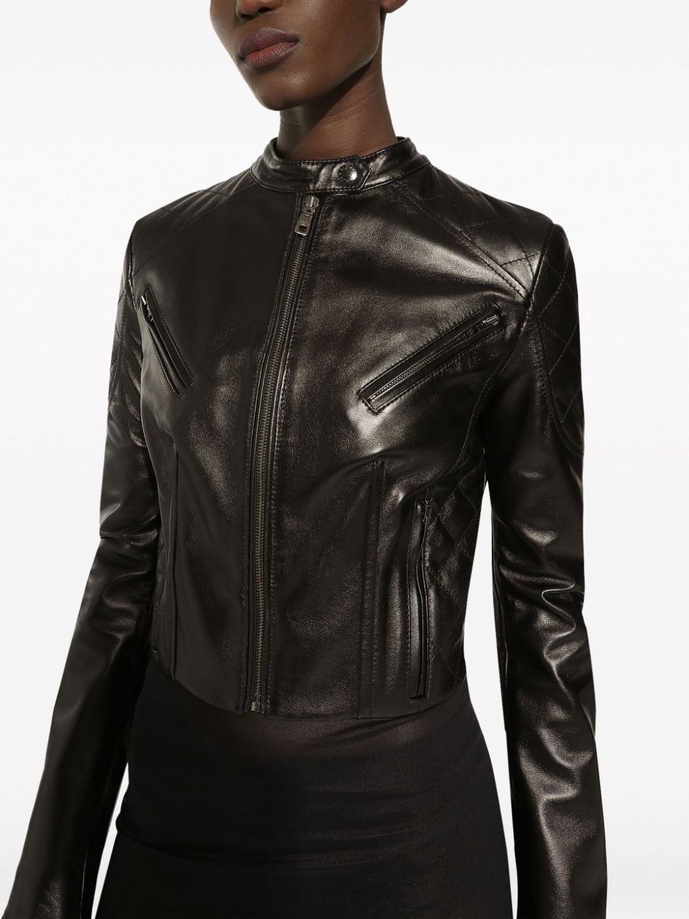 zip-up leather jacket - 5