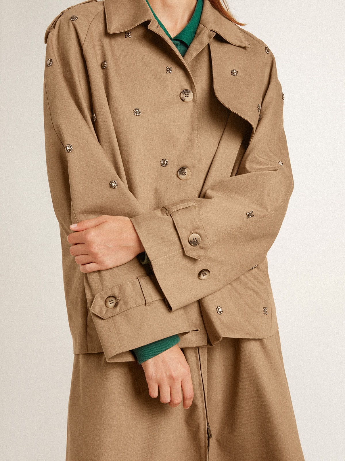 Women's oversized trench coat with crystals - 7