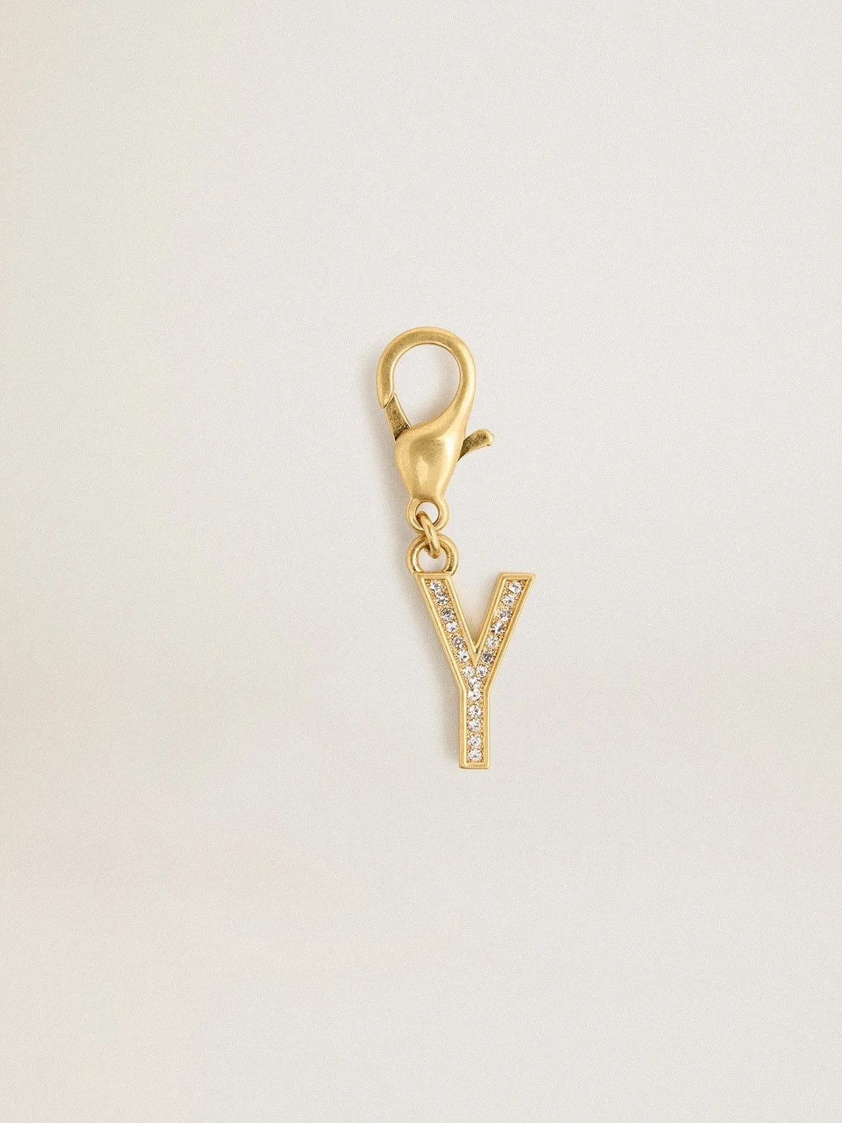 Letter Y charm in gold-colored brass with crystals - 1