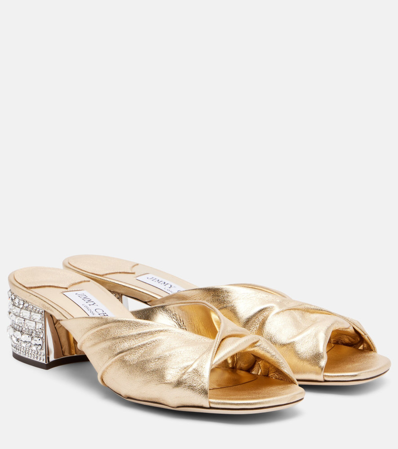Mala embellished metallic leather mules 1