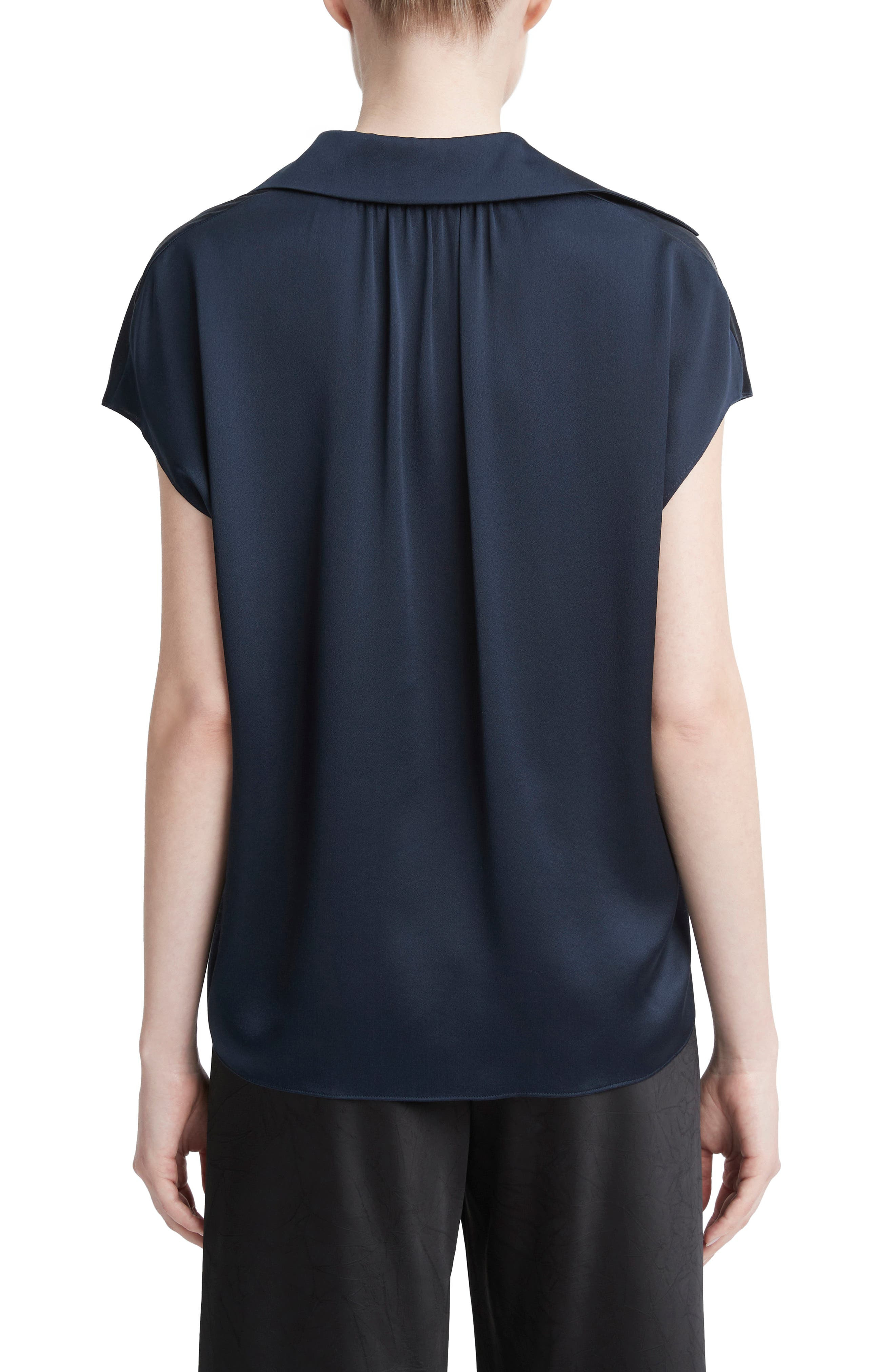 Cap Sleeve Gathered Back Silk Blouse - 2