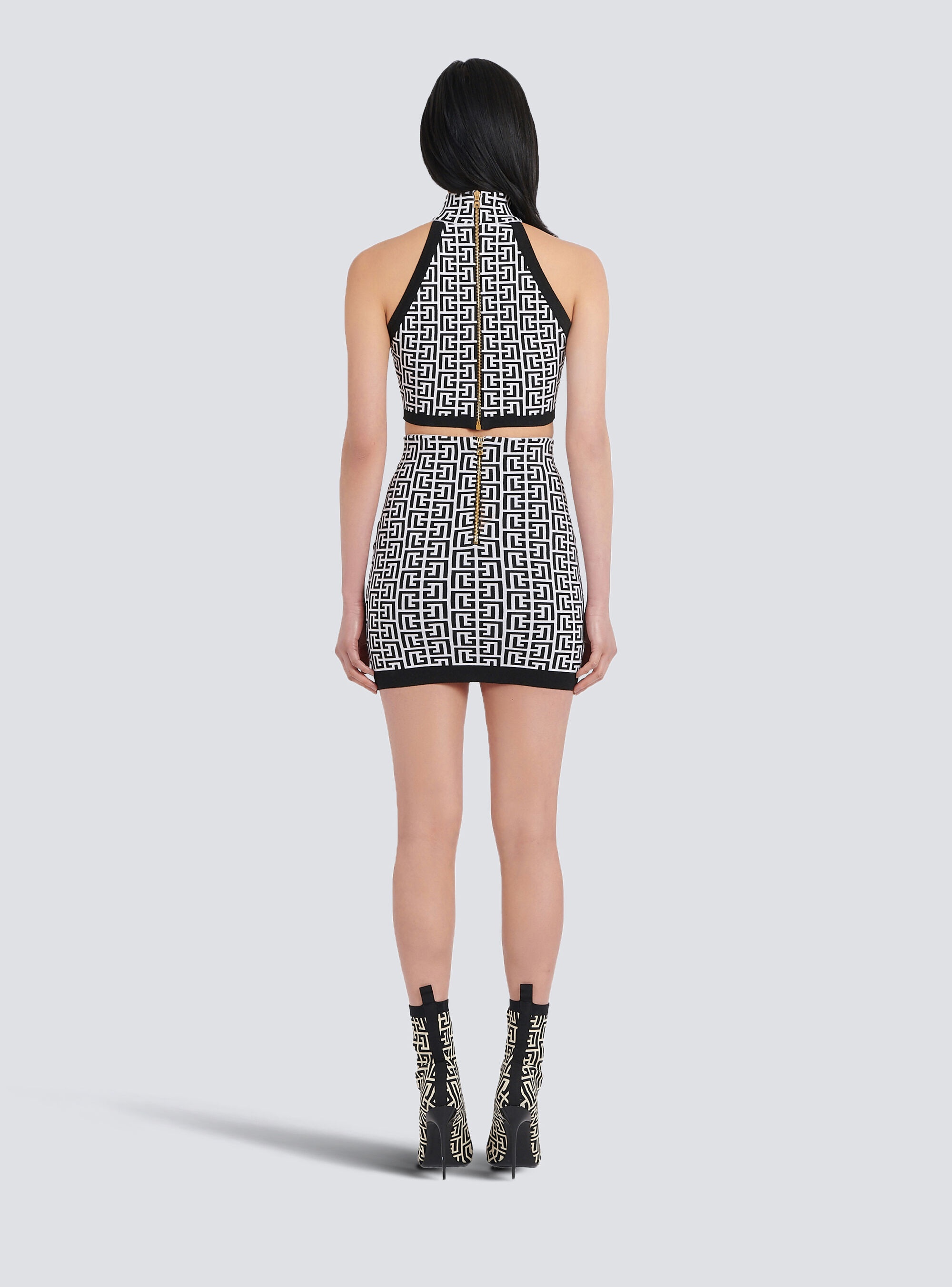 Short knit skirt with Balmain monogram - 4