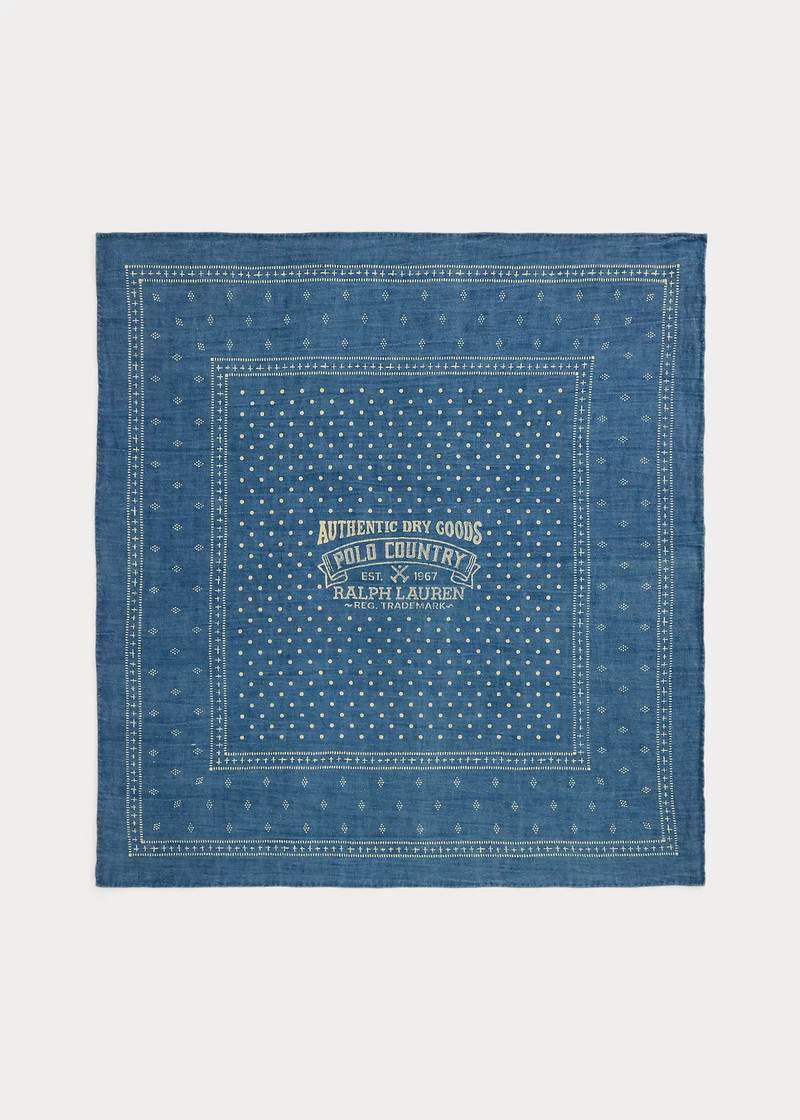 Dot-Print Indigo Linen-Blend Bandanna 1
