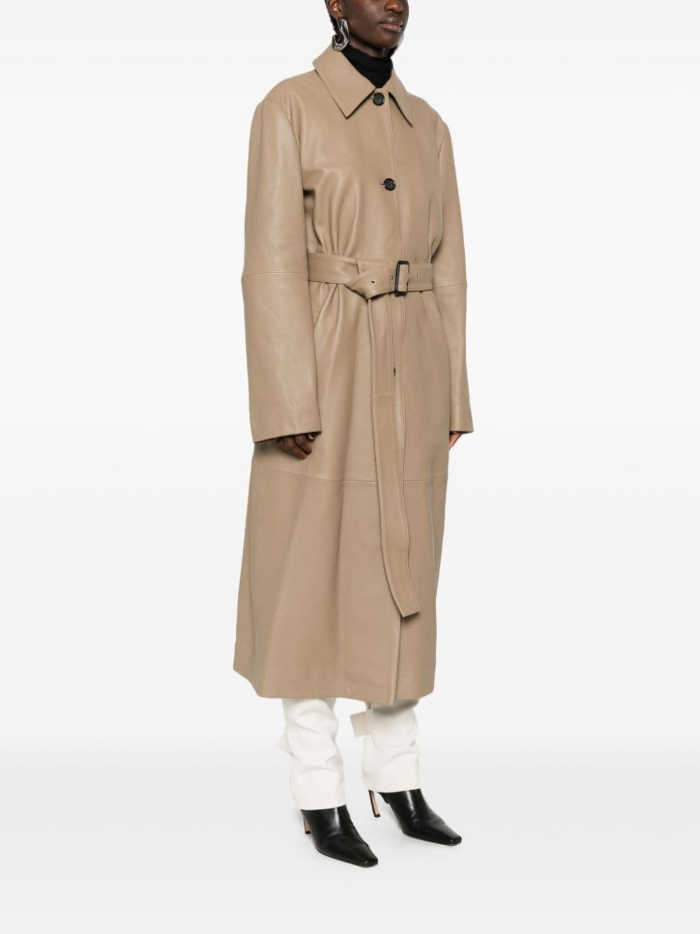 belted leather coat - 3