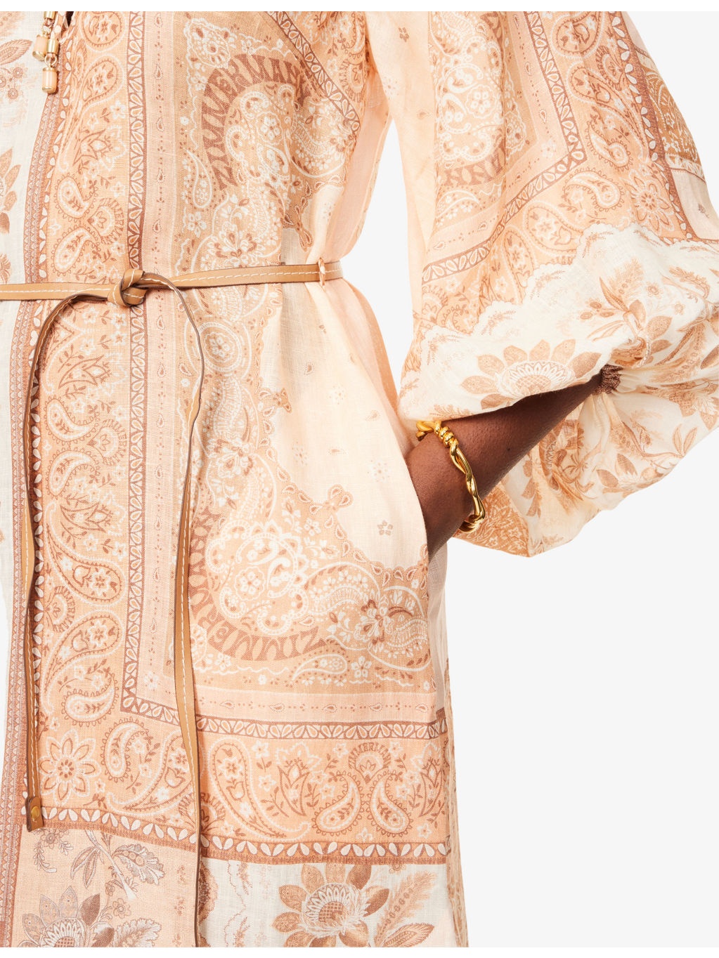 Lucky Balloon-Sleeves Linen Midi Dress - 5