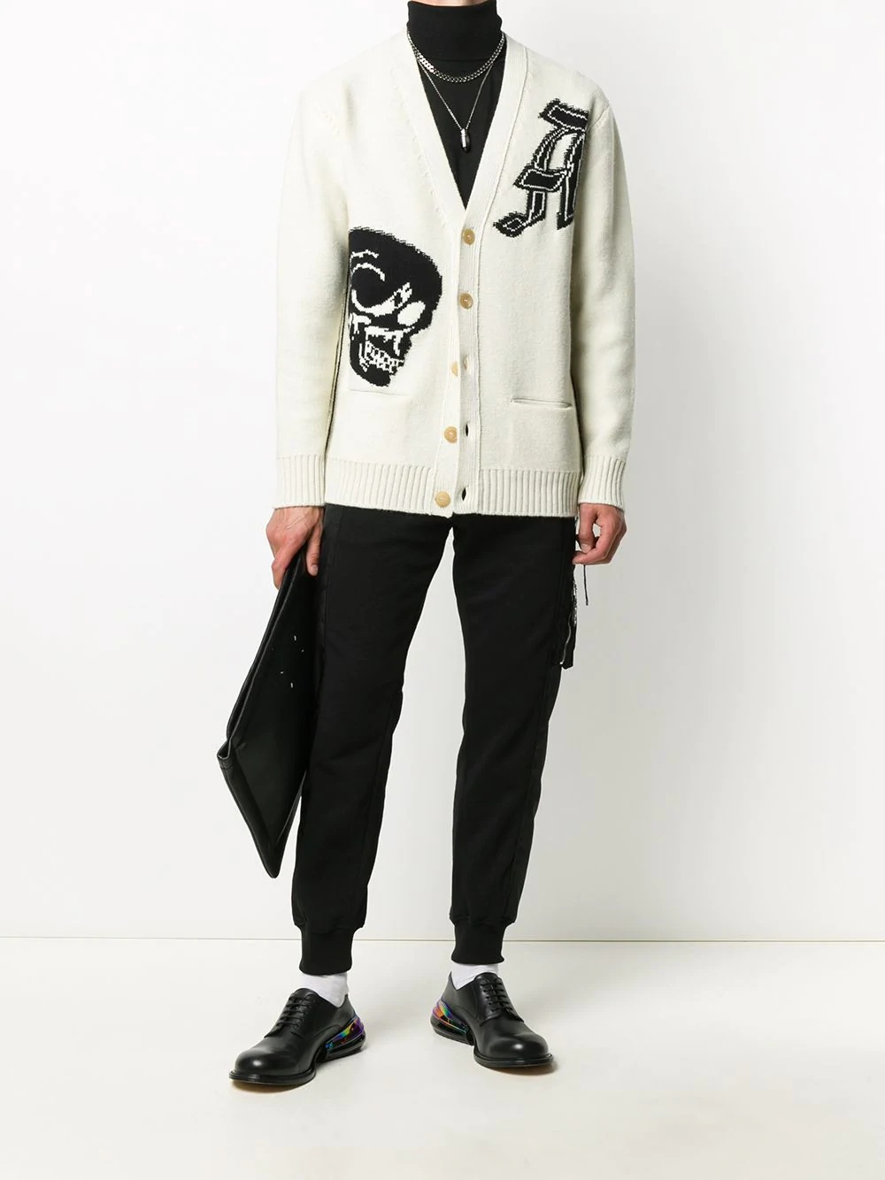 gothic skull intarsia knit cardigan  - 2