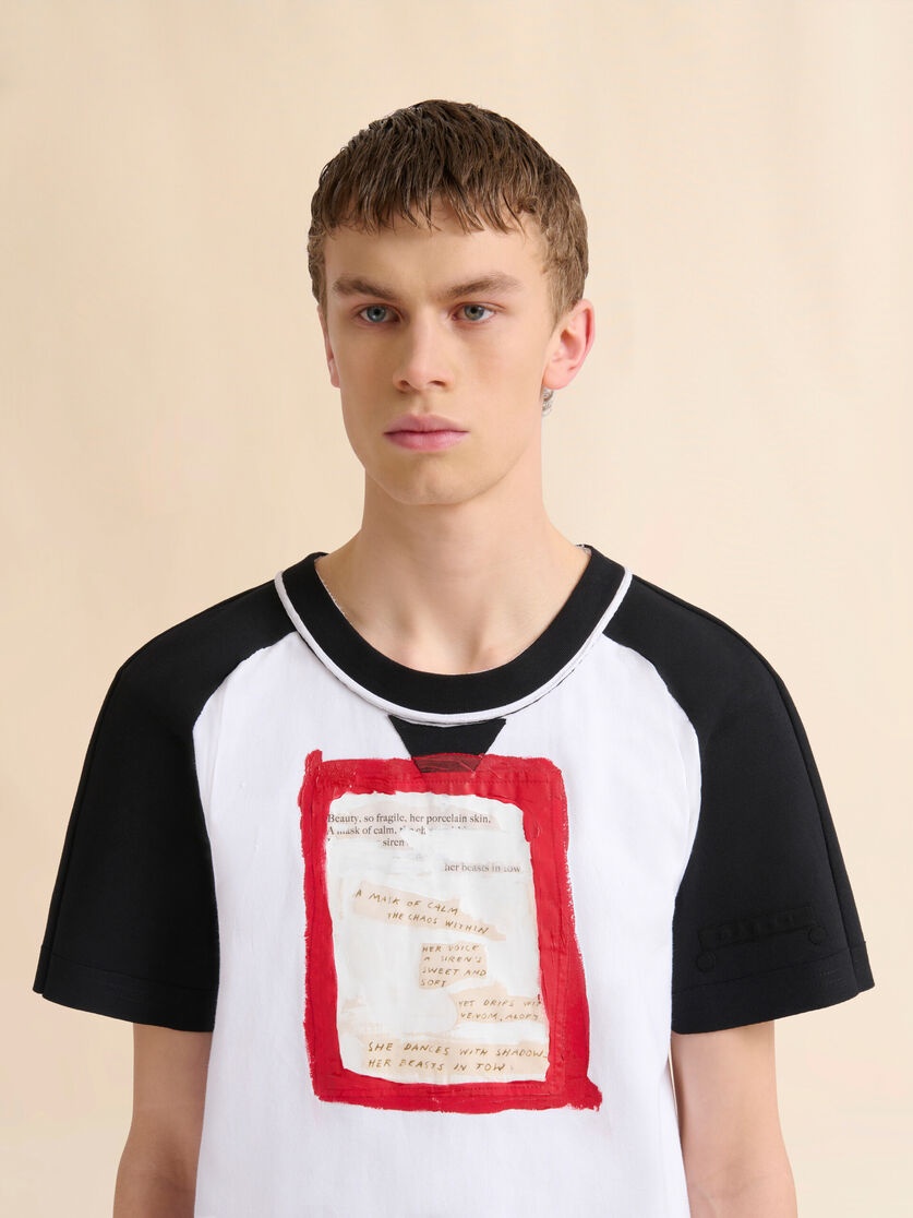 WHITE COTTON OPEN-BACK T-SHIRT WITH PRINTED QUOTES - 4