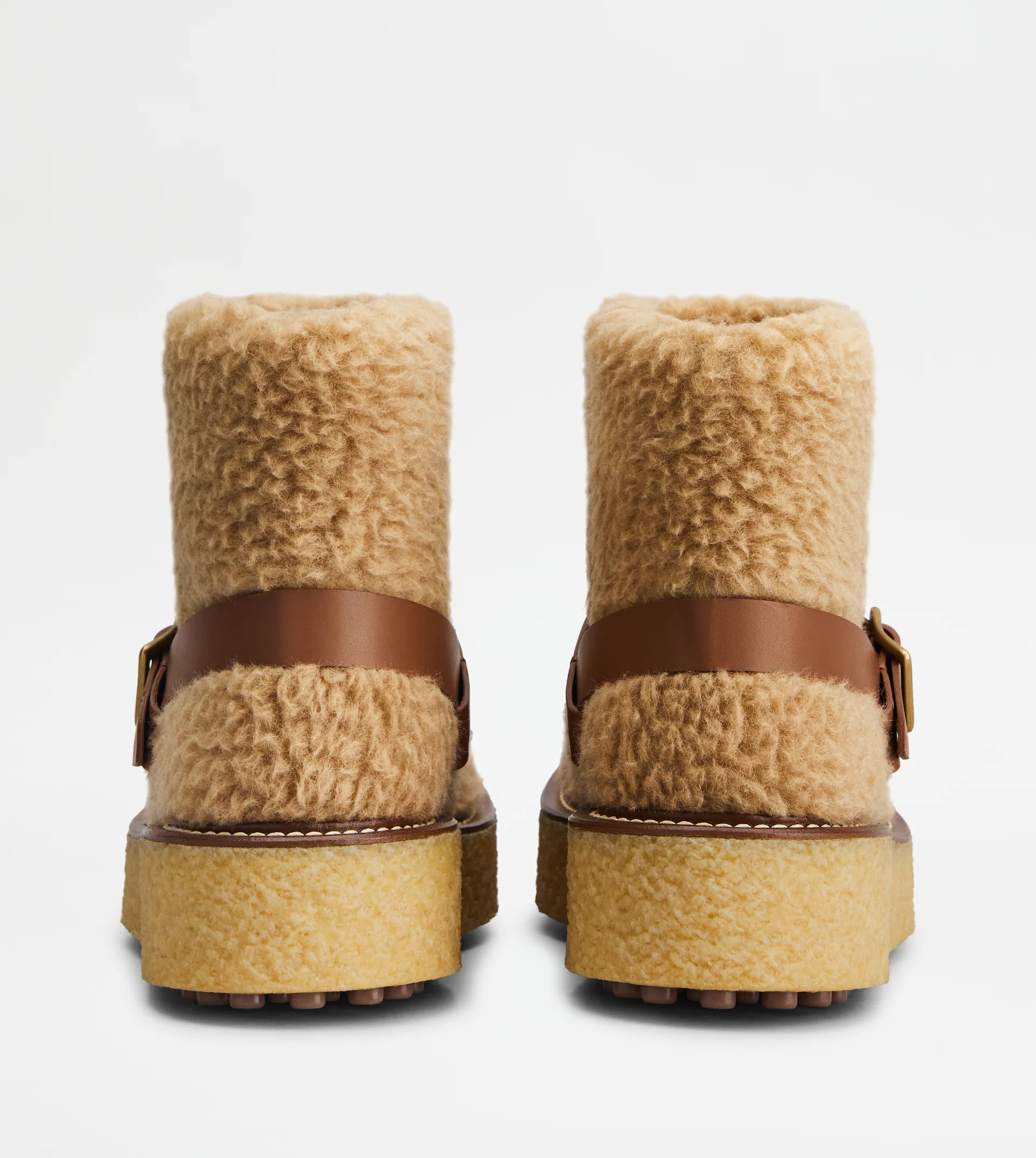 Tod's PLATFORM BOOTS IN WOOL AND LEATHER - BROWN | REVERSIBLE