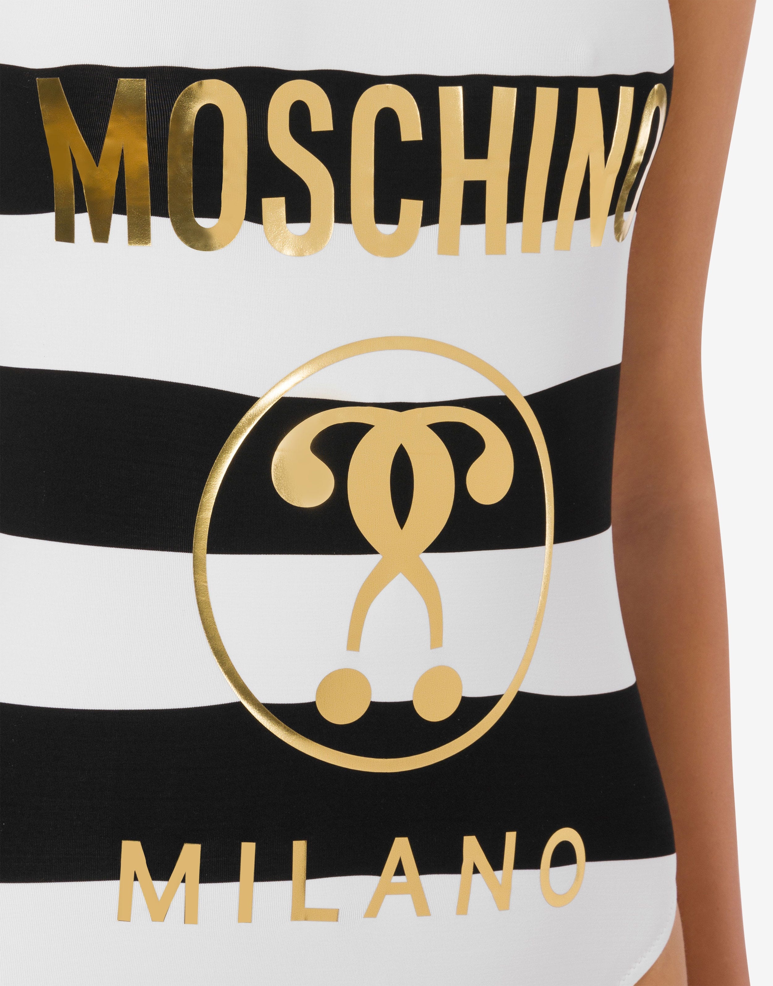 DOUBLE QUESTION MARK STRIPED ONE-PIECE SWIMSUIT - 4
