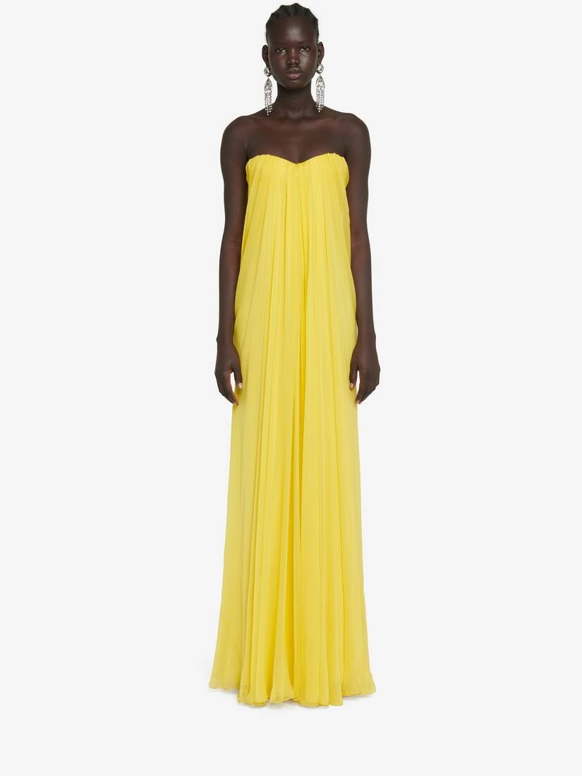 Women's Bustier Evening Dress in Bright Yellow - 2