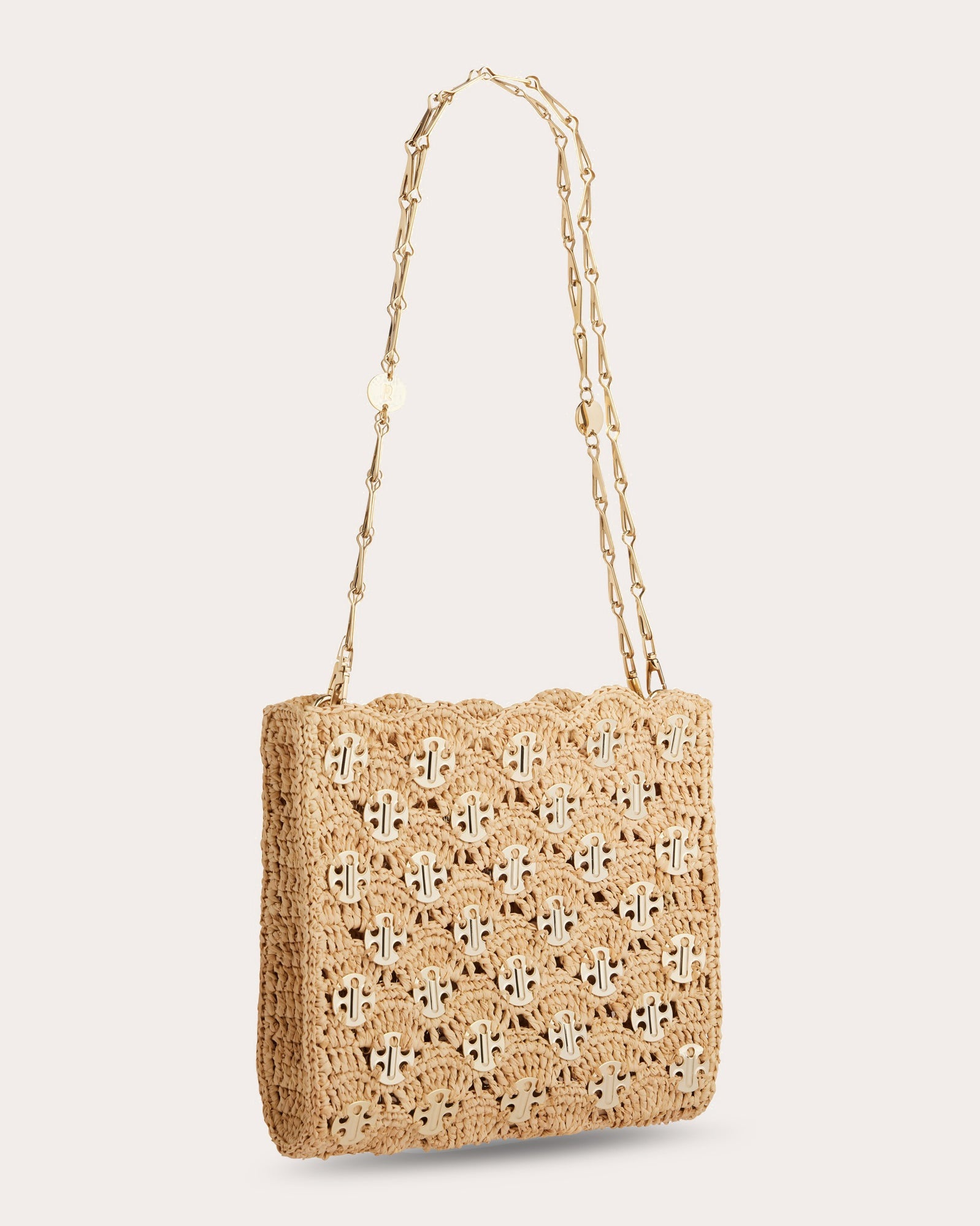 Iconic 1969 Wave Chainmail Embellished Raffia Shoulder Bag - 2