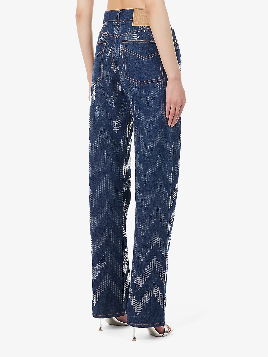 Chevron-pattern sequin-embellished straight-leg jeans - 4