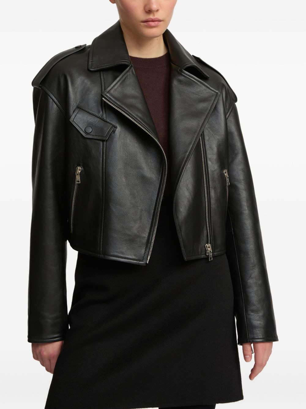 lambskin biker jacket - 2
