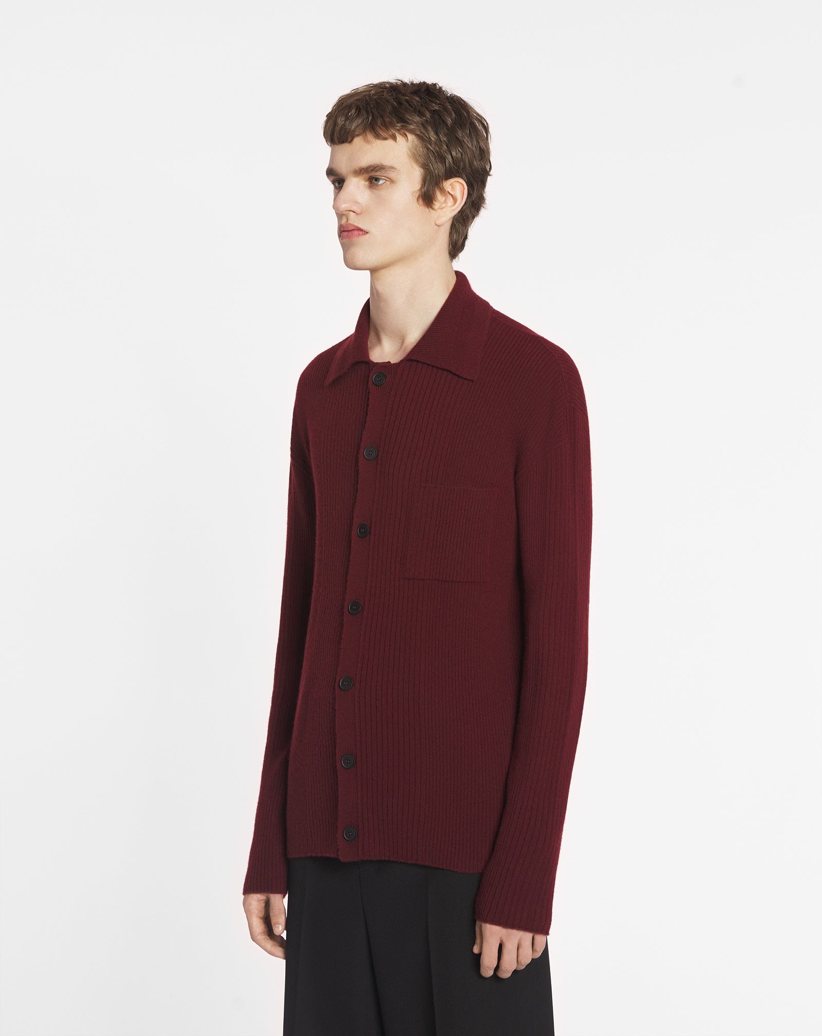 POLO-NECK RIBBED CARDIGAN - 3