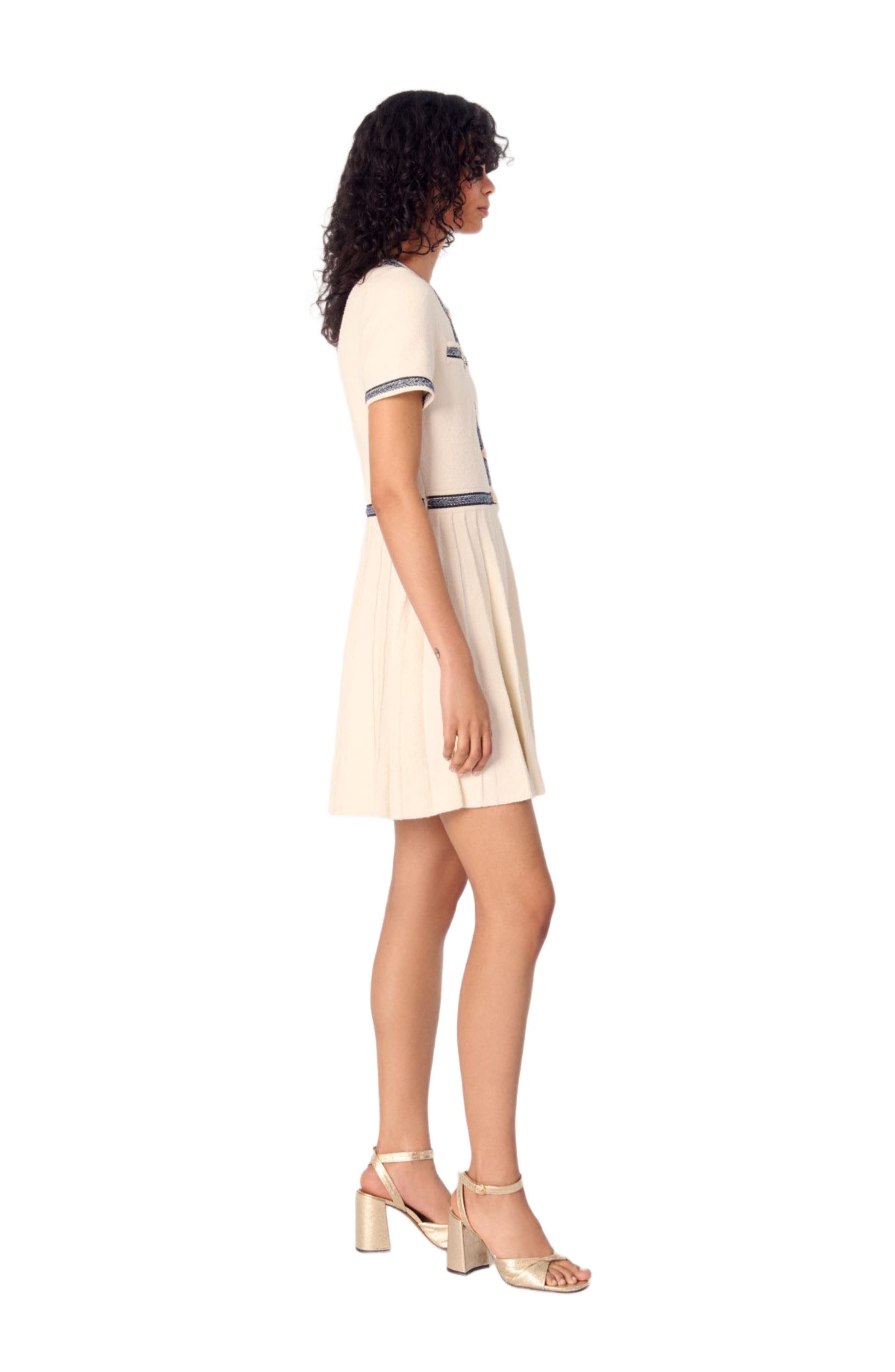 maje Pleated knit short dress in Ecru at Nordstrom - 3