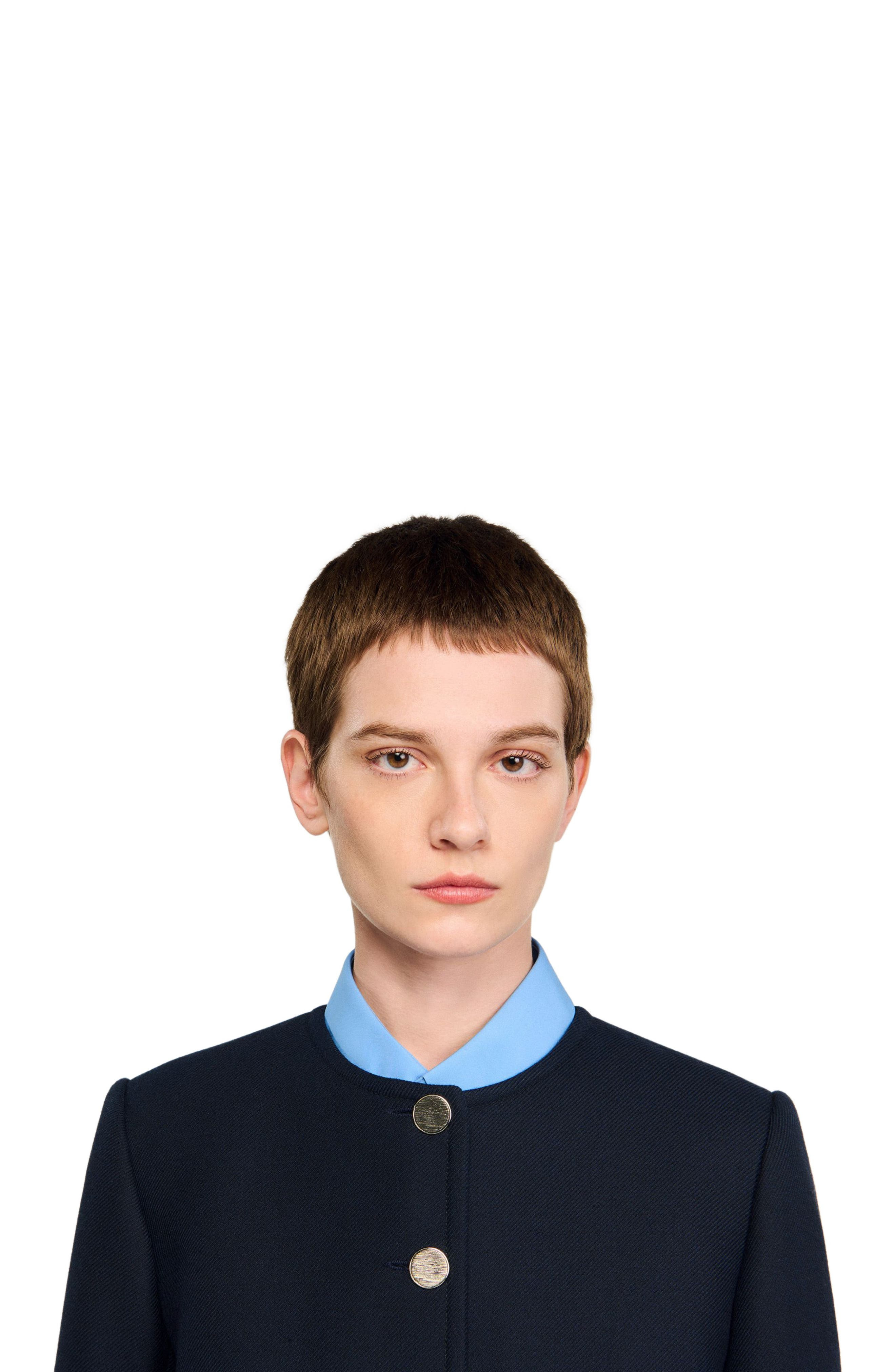 SANDRO Round collar jacket in Navy Blue at Nordstrom - 4