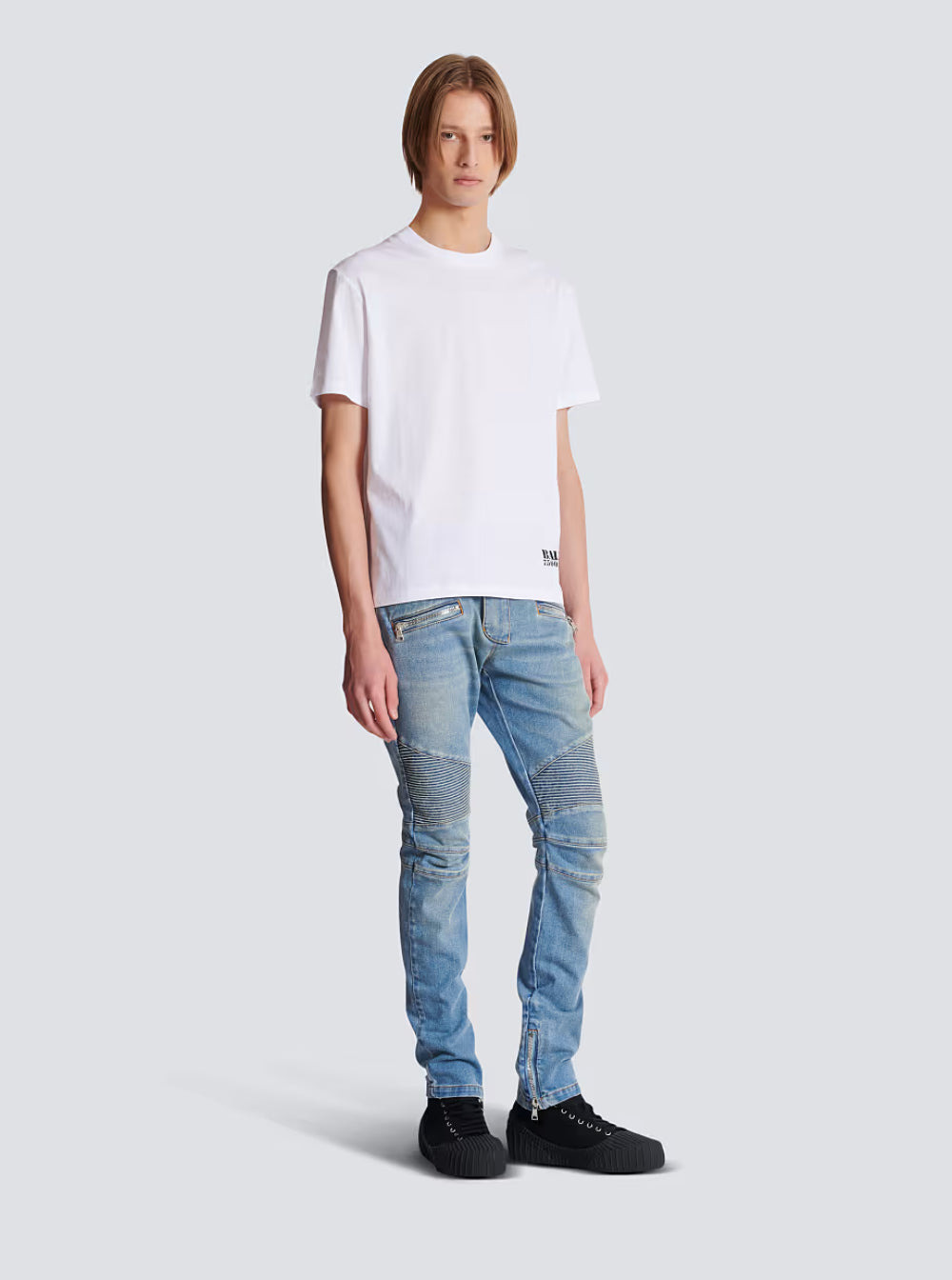 Balmain Men White Crewneck T-Shirt With Logo Lettering Print On The Front In Cotton Man - 4