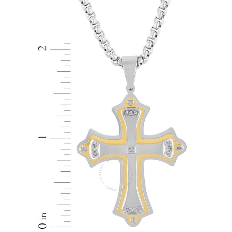Robert Alton - Robert Alton .07CTW Diamond Stainless Steel With White and Yellow Finish Men's Cross Pendant - 4
