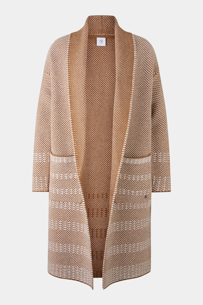 Knitted coat Lassie in Camel/Off-White 1