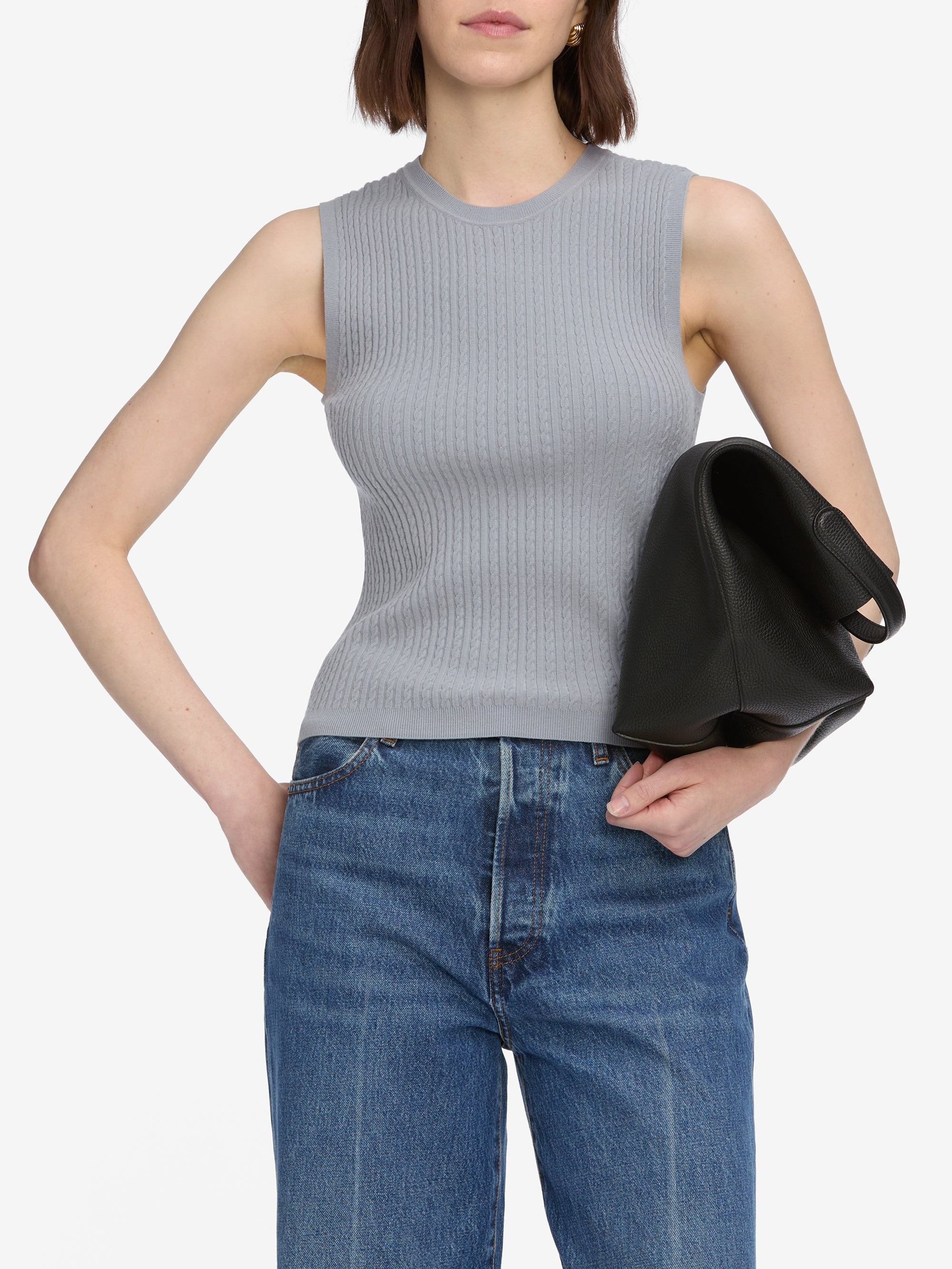 The Fine Cable Tank in Grey Blue - 3