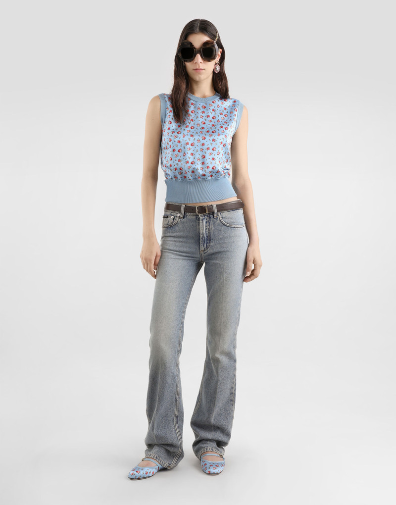 Dolce & Gabbana Small rose-print silk tank top outlook