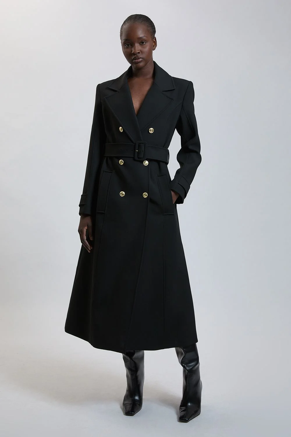 Tailored Compact Stretch Self Tie Maxi Coat - 1