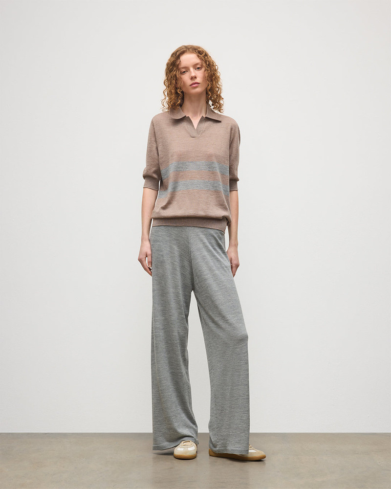 Johnstons of Elgin Coira Brown & Dark Grey Superfine Cashmere Polo Shirt outlook