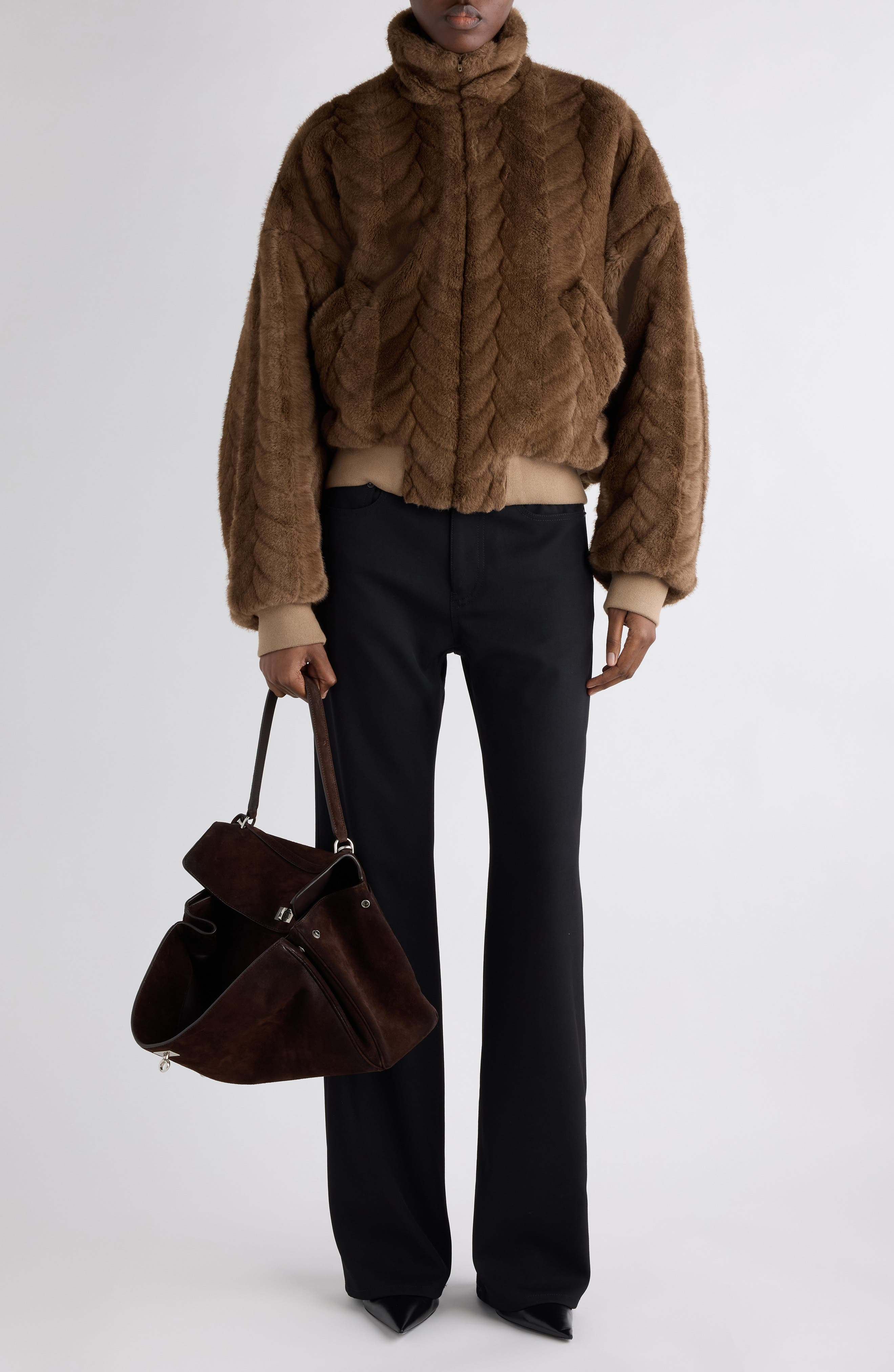Balenciaga Faux Fur Crop Bomber Jacket in 2135 Brown at Nordstrom - 2