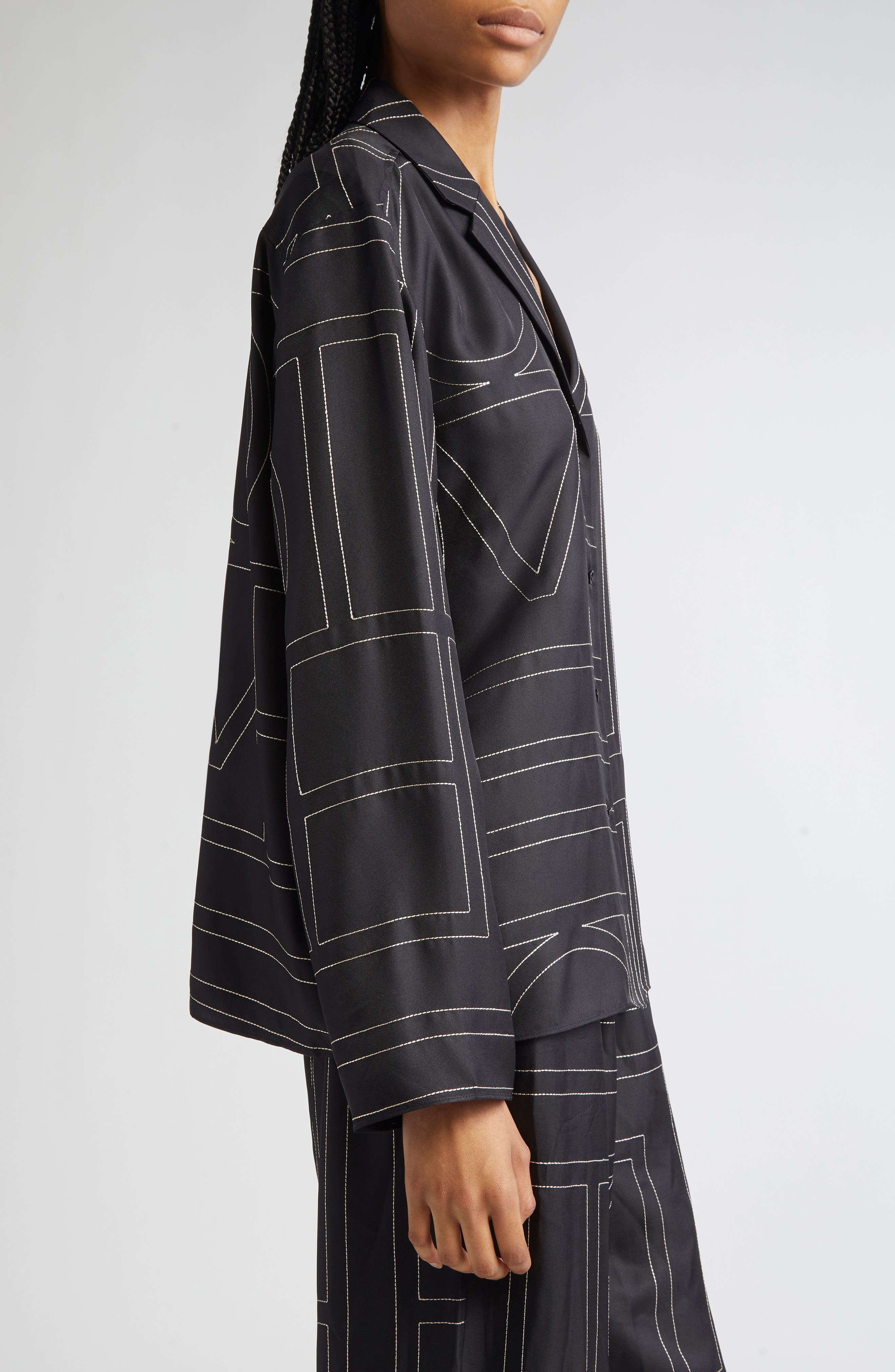 TOTEME Monogram Silk Pajama Top in Black Monogram at Nordstrom - 4