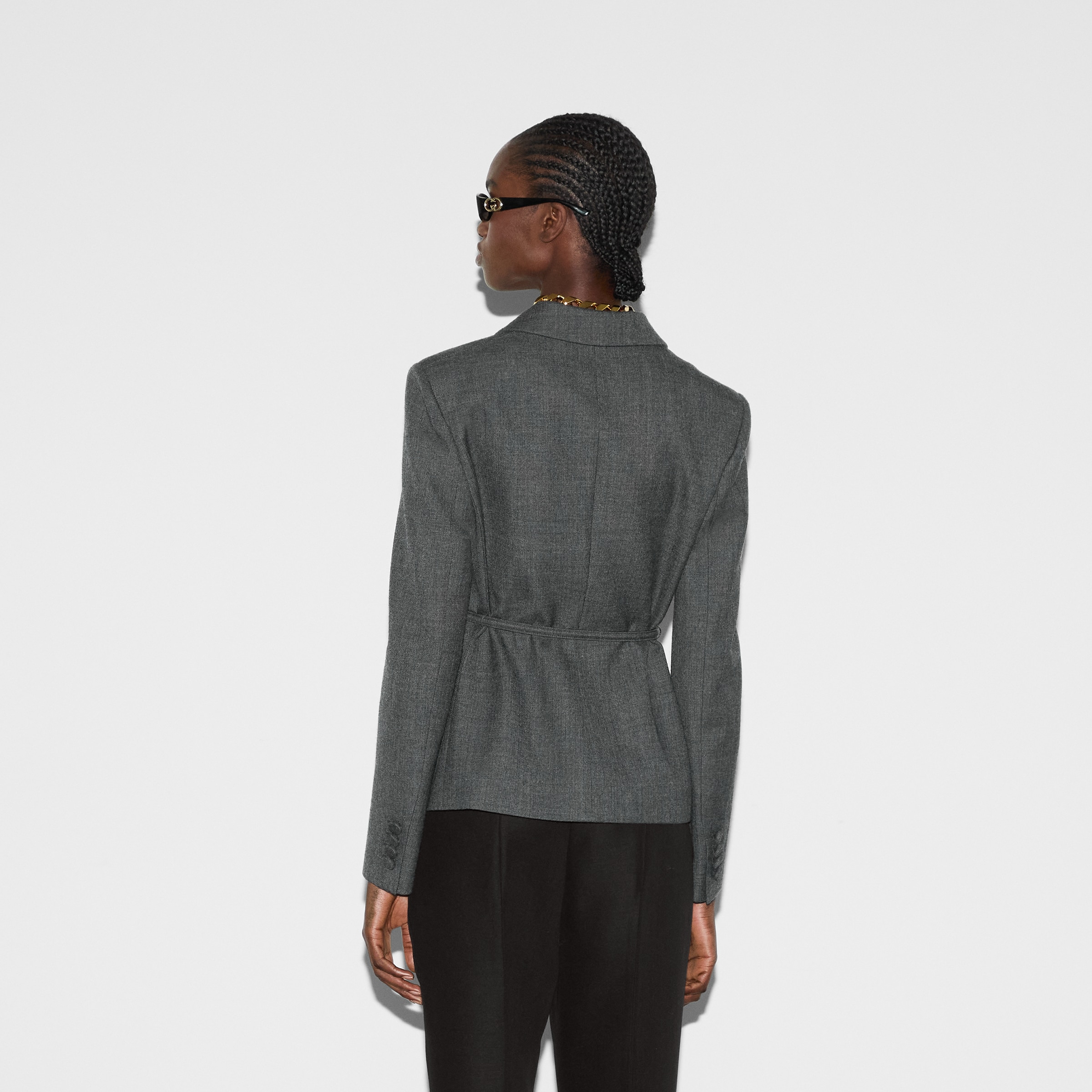 Single breasted wool grisaille jacket - 4