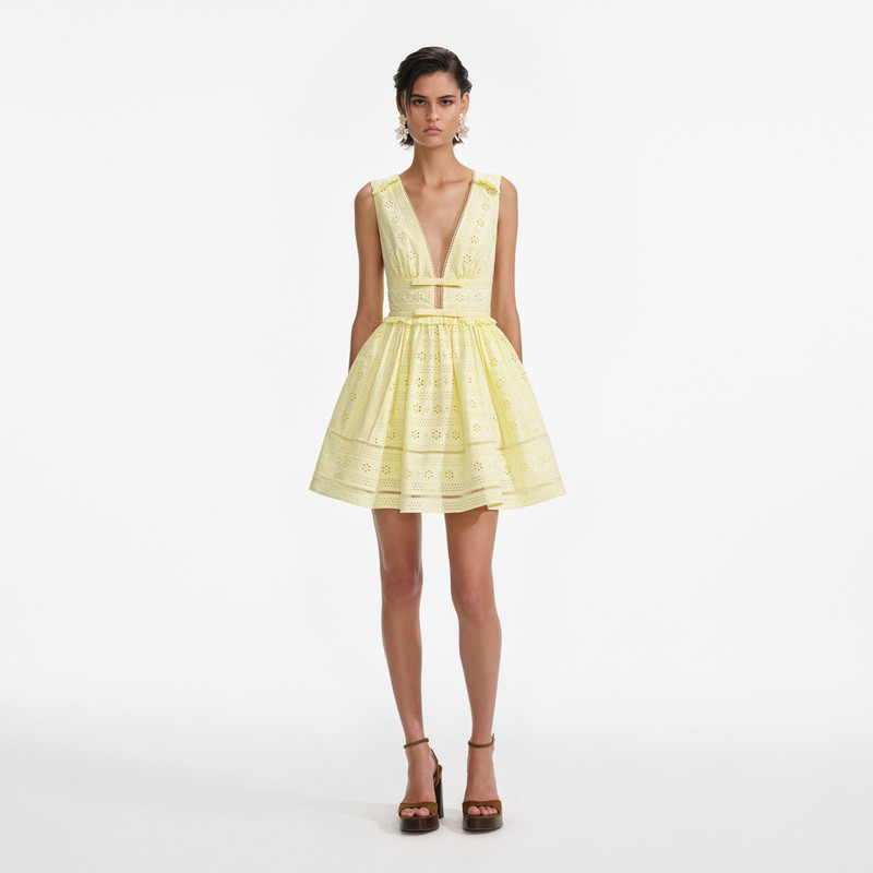 Yellow Cotton Broderie Mini Dress 1