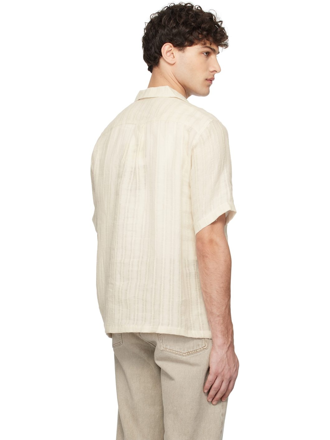 Beige French Linen Croched Shirt - 3