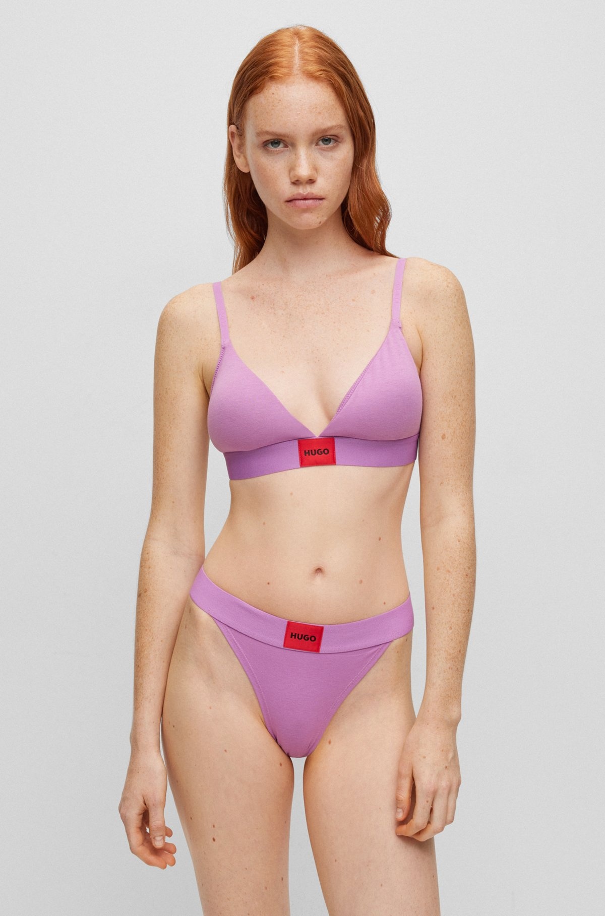 STRETCH-COTTON THONG BRIEFS WITH RED LOGO LABEL - 2