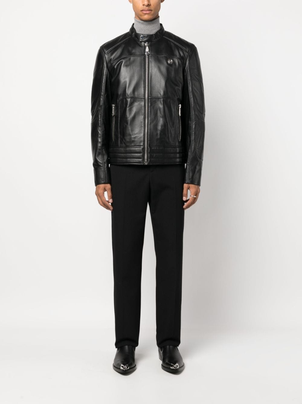padded leather biket jacket - 2