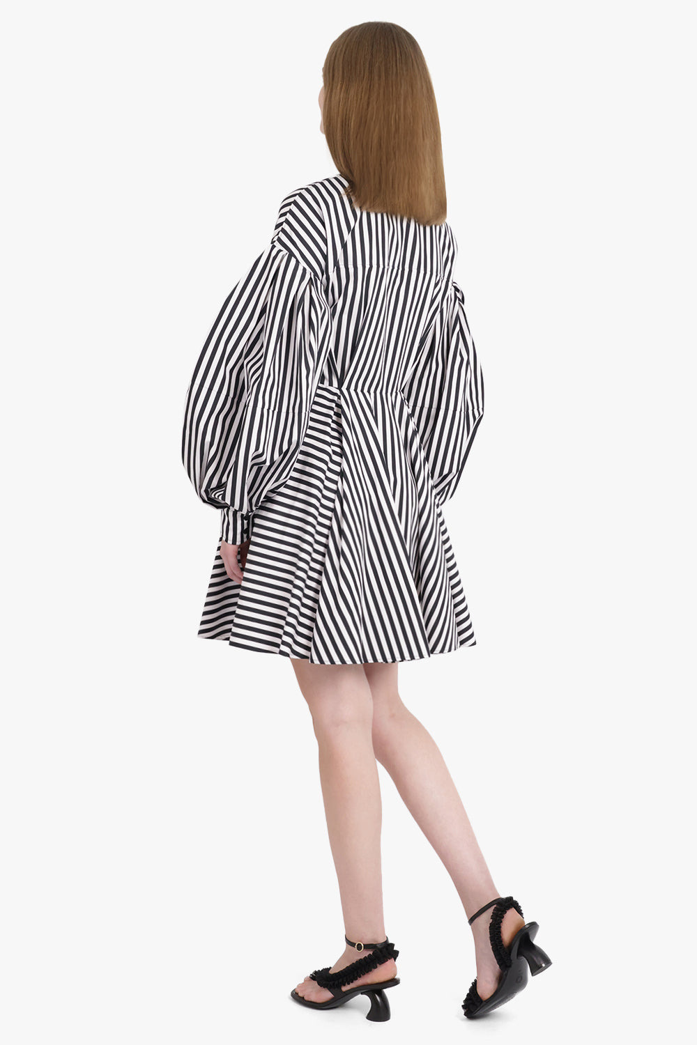 STRIPE L/S MIDI SHIRT DRESS WITH BALLOON SLEEVES | BLACK/WHITE - 5
