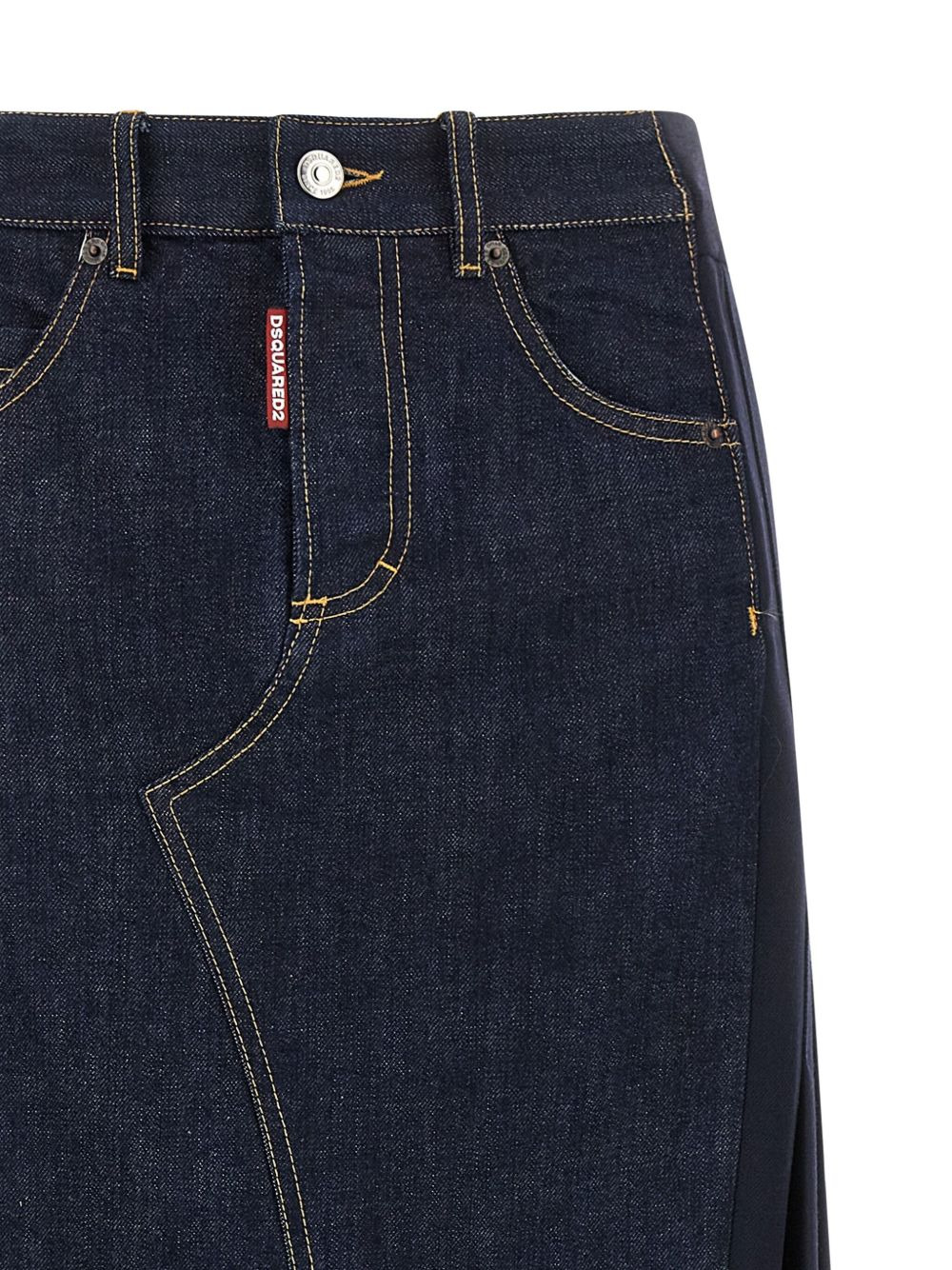 denim-insert pleated skirt - 4