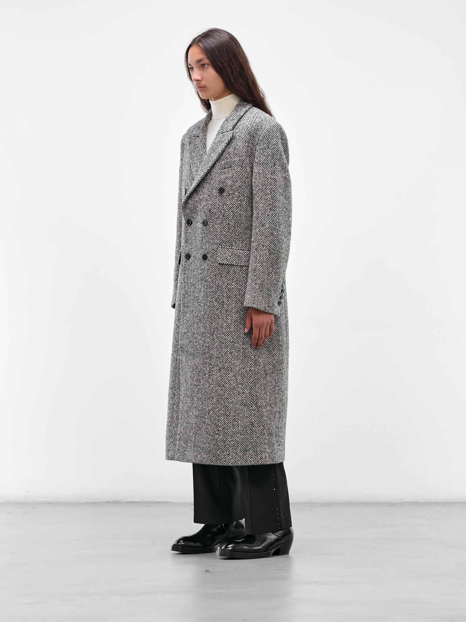 Gray Herringbone Double-Breasted Coat - 2