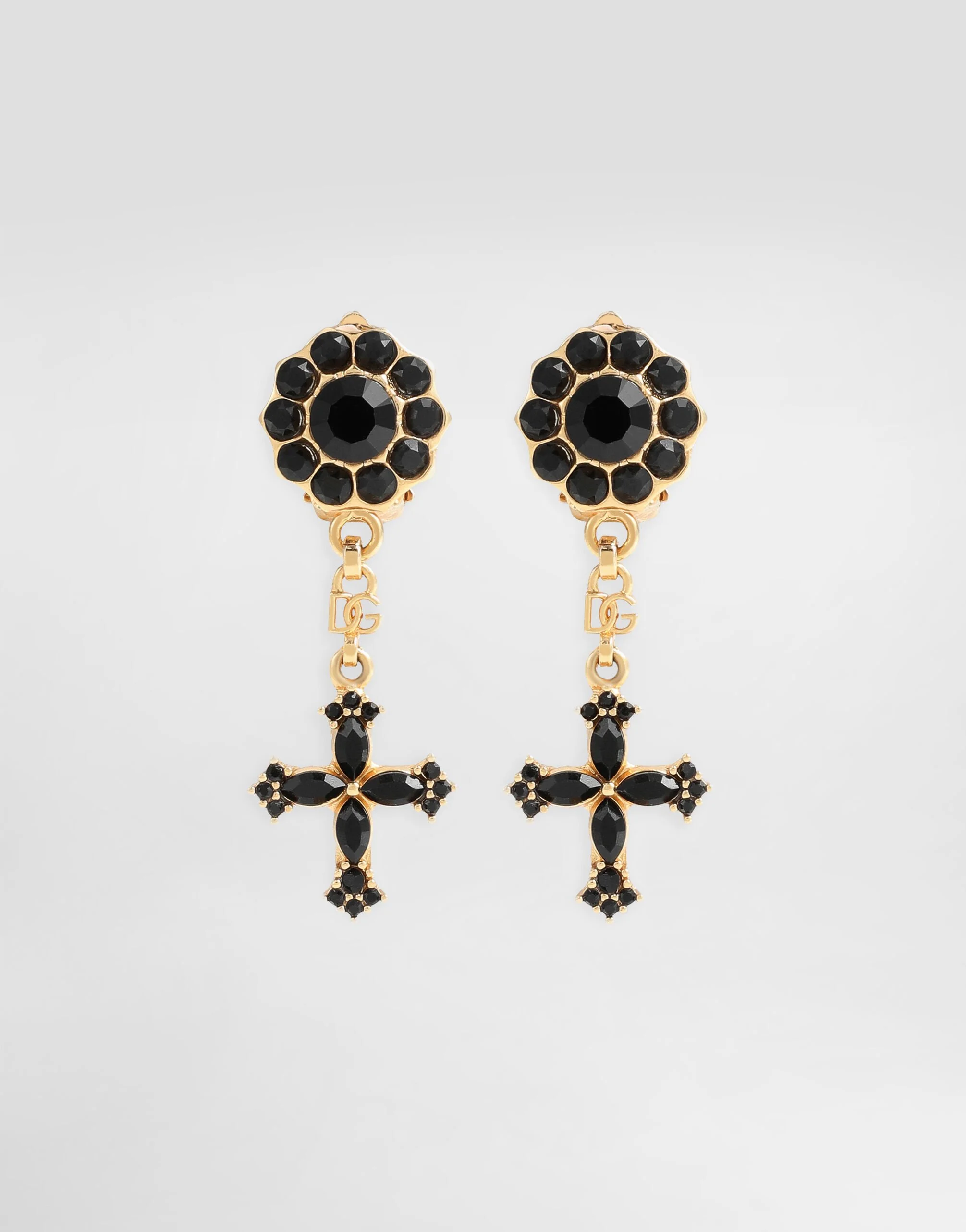 Cross and rhinestone clip earrings - 1