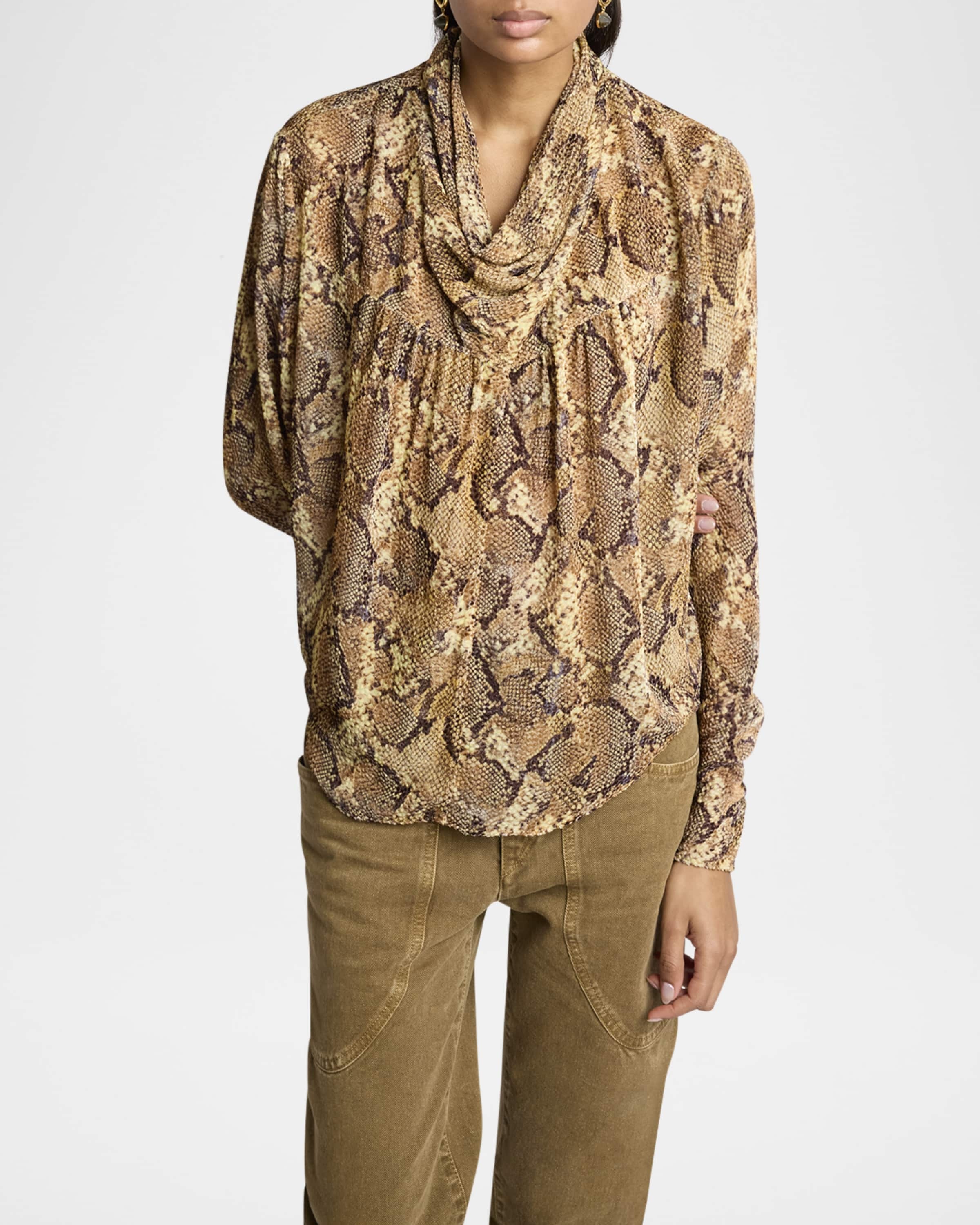 Cherley Snakeskin-Print Cowl-Neck Silk Top - 2