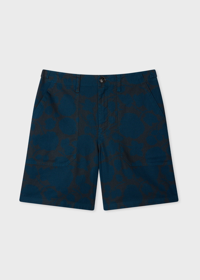 Navy 'Perforated Floral' Cotton Shorts 1