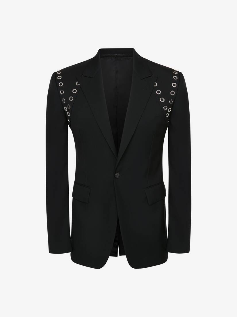 Men's Eyelets Single-breasted Jacket in Black - 1