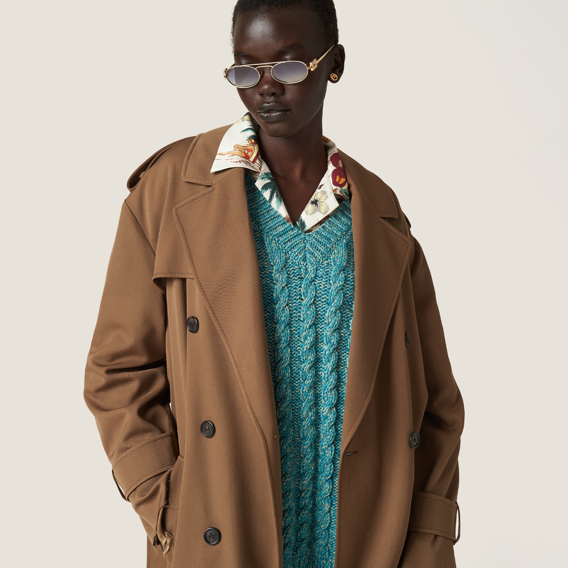 トレンチコート MiuMiu | Single-breasted gabardine coat Miu Miu Belted Asymetric Trench Coat - Ākaibu Store