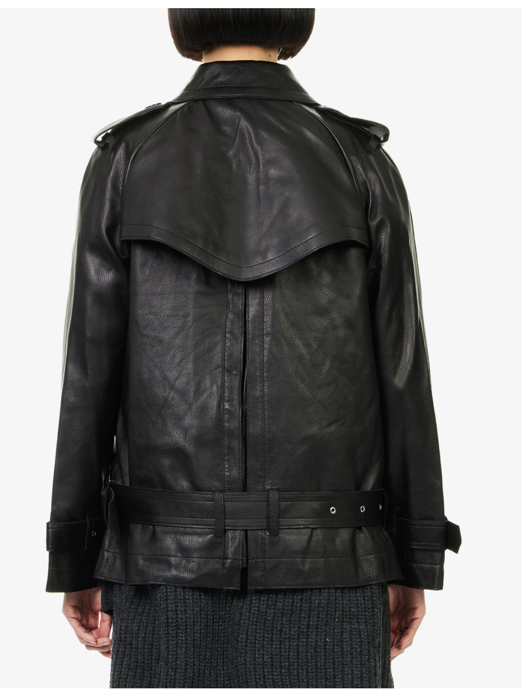 Layered Leather and Wool Knit Jacket - 4