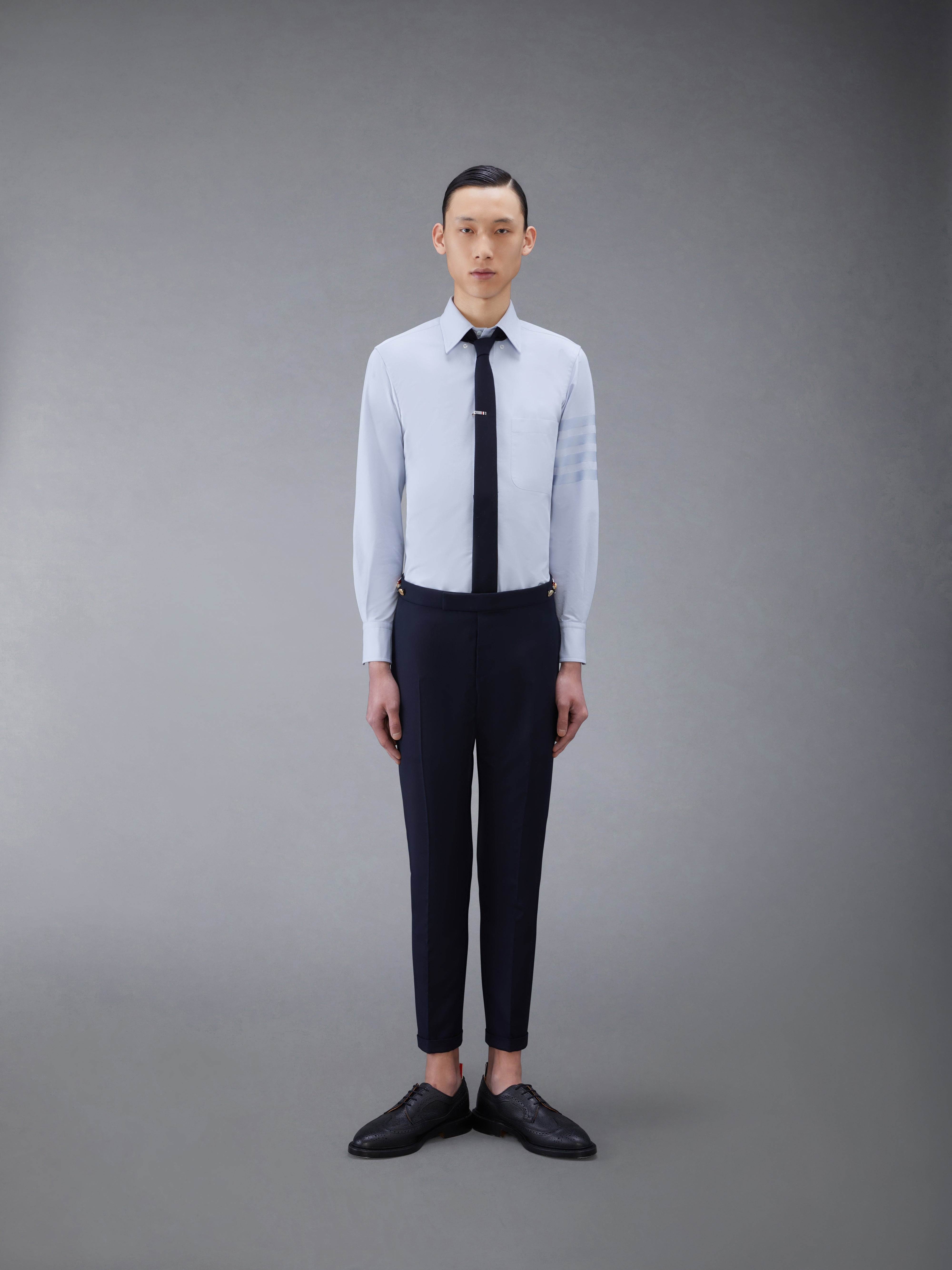 Light Blue Cotton Oxford Long Sleeve Satin Weave 4-Bar Shirt - 4