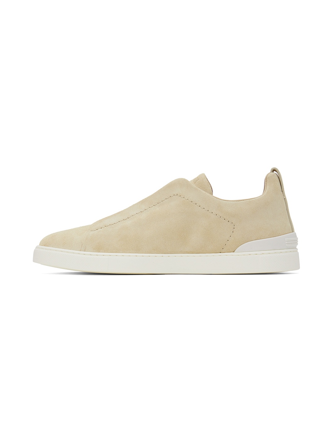 Beige Suede Triple Stitch Sneakers - 3