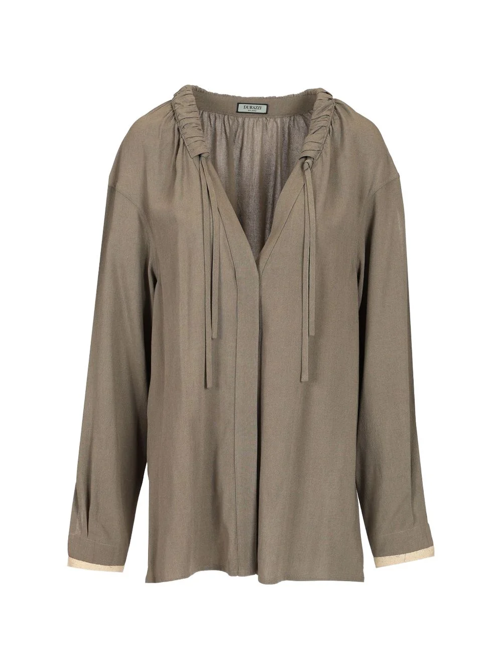 gathered-neck tie-fastening tunic - 1