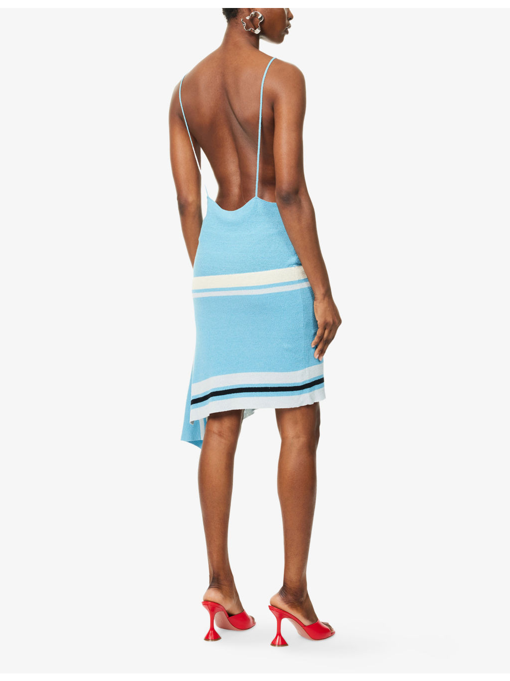 Striped Draped Knit Mini Dress - 4